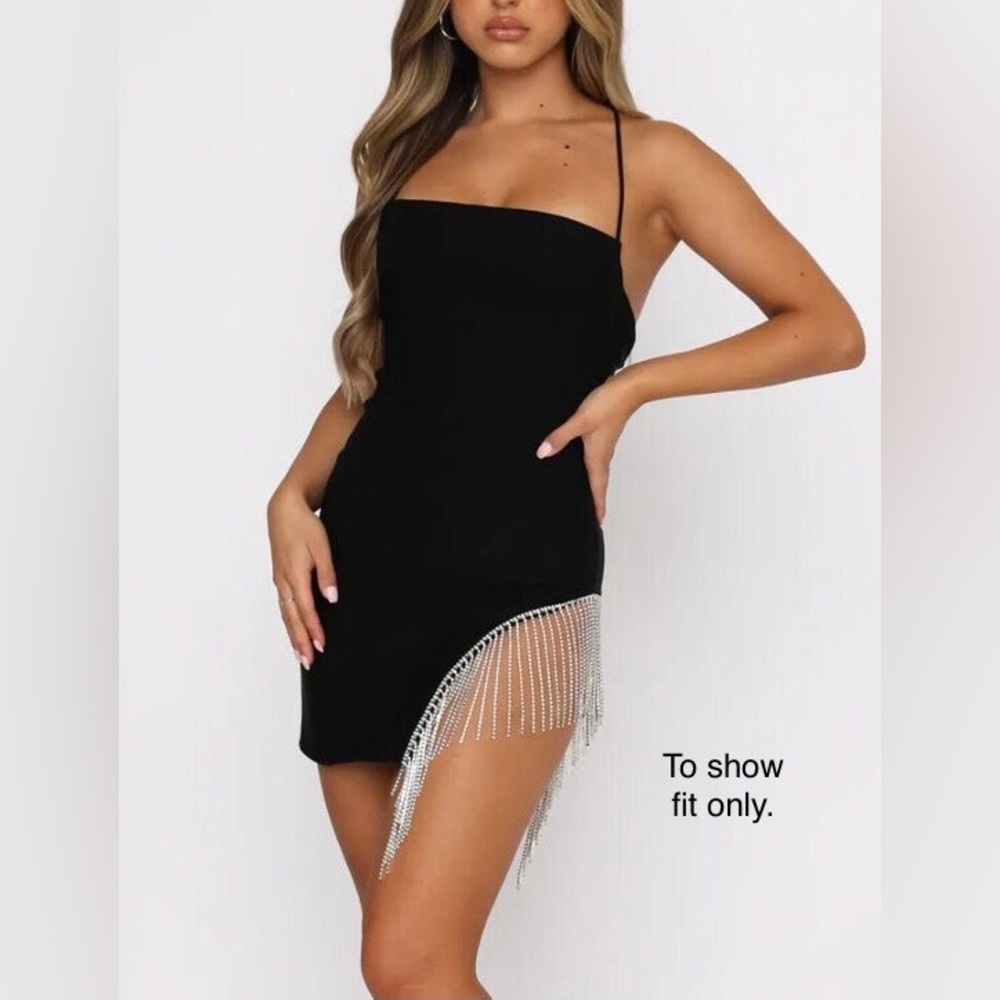 Papaya Womens Black Rhinestone Tasseled Mini Bodycon Dress Size Medium